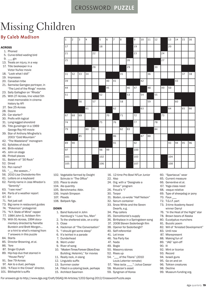 Crossword Puzzle Spring 2012
