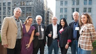 Directors Marc Levin (moderator), Heidi Ewing,  Albert Maysles, Alex Gibney, Barbara Kopple, 75th Anniversary Committee Chair Michael Apted (moderator) and director Rachel Grady at the reception for the 75th Anniversary event: From Observation to Instigation: The Documentarian as Game Changer. – photos by Marcie Revens