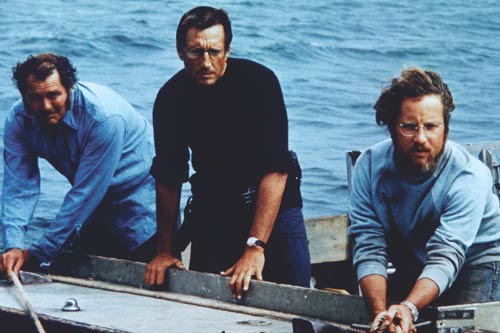  "Show me the way to go home": Robert Shaw, Roy Scheider and Richard Dreyfuss are men on a mission in Spielberg's Jaws. - photo courtesy Universal Studios.