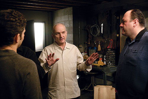  TOP GUN: The series was the vision of creator David Chase (center), here in Tony's basement with Michael Imperioli (left) and James Gandolfini, but he also gave the directors artistic freedom. - Photo: DGA Archives
