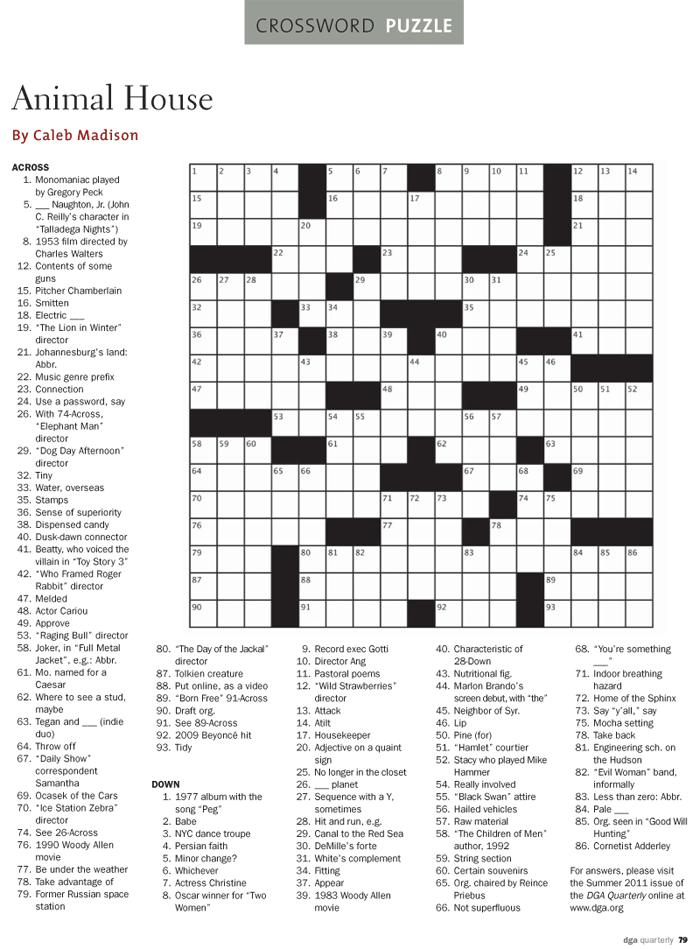 DGA Quarterly Magazine | Summer 2011 | Crossword Puzzle ...