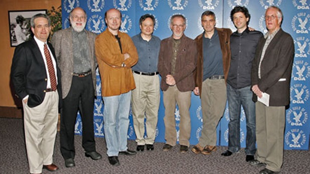 DGA National Executive Director Jay D. Roth, Meet the Nominees Symposium moderator Jeremy Kagan, 2005 Feature Film Nominees: Paul Haggis, Ang Lee, Steven Spielberg, George Clooney, Bennett Miller, and DGA President Michael Apted