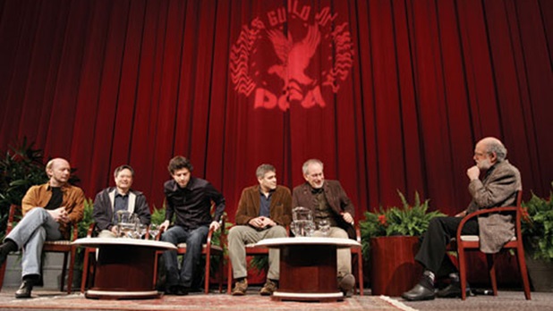 2005 DGA Feature Film Award Nominees Directors Haggis (Crash), Ang Lee (Brokeback Mountain), Bennett Miller (Capote), George Clooney (Good Night, and Good Luck), Paul and Steven Spielberg (Munich) with moderator/DGA Board Member Jeremy Kagan.