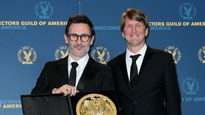 64th Awards Winner Michel Hazanavicius with Tom Hooper