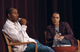 Director Malcolm D. Lee onstage with moderator Charles Stone, III.