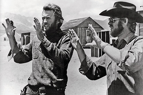 High Plains Drifter (1973): Eastwood sets up a shot with DP Bruce Surtees. - photo courtesy Hulton Archive.