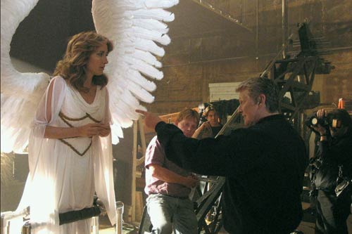 FLIGHT PLAN: Nichols helps Emma Thompson take off in Angels in America (2003). - photo courtesy HBO 