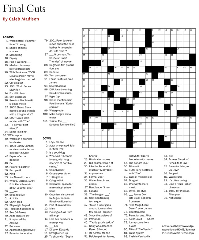 dga quarterly magazine summer 2010 crossword puzzle final cuts